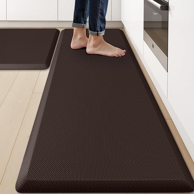KitchenClouds 2PCS Kitchen Rugs Cushioned Anti-Fatigue Non-Slip Waterproof Kitchen Mat Comfort Foam Standing Mat for Floor Office Sink Laundry (Chocolate)-DeskLoop Office
