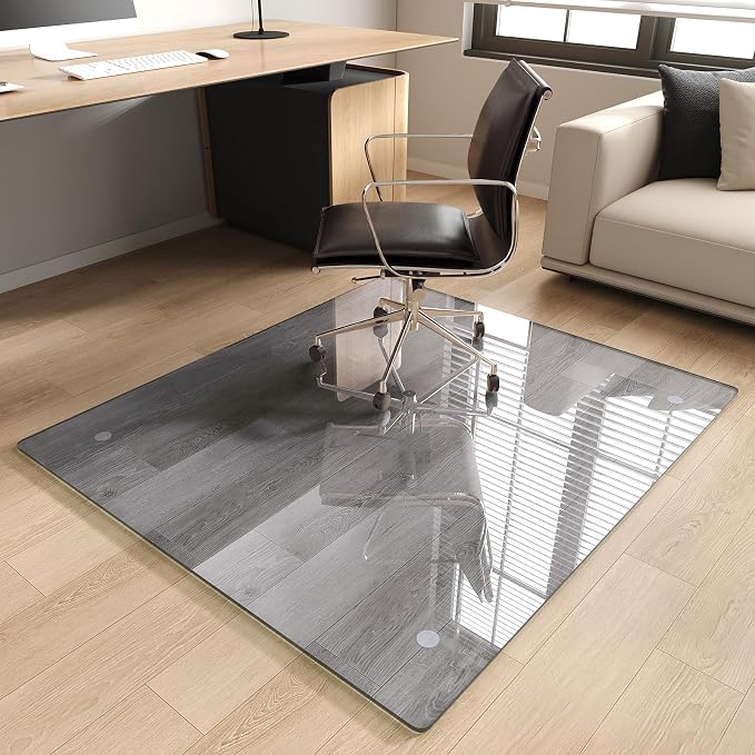 Tempered Glass Office Chair Mat, Scratch Resistant, Rounded Corners & Polished by MYSUNORIA
