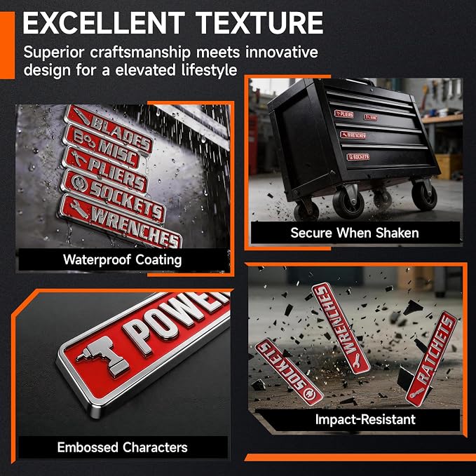 12 PCS Metal Magnetic Tool Box Labels, Embossed Tool Box Labels Magnet - Image 4