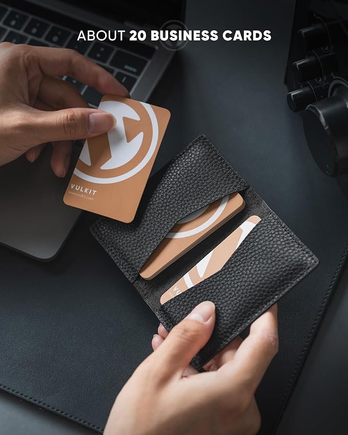 VULKIT Leather Business Card Holder 2 Sided Slim Business Name Card Organizer - Image 3