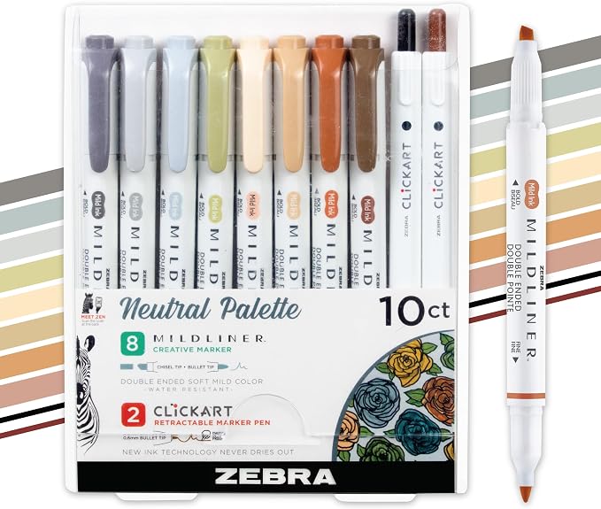 Zebra Pen Mildliner Dual-Tip Highlighters and 2 CLiCKART Markers, No Bleed by ZebraPen