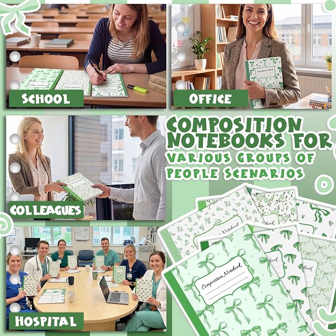 Fullhawl 6 Pack Composition Notebook College Ruled Bulk Green Bow Composition - Image 6