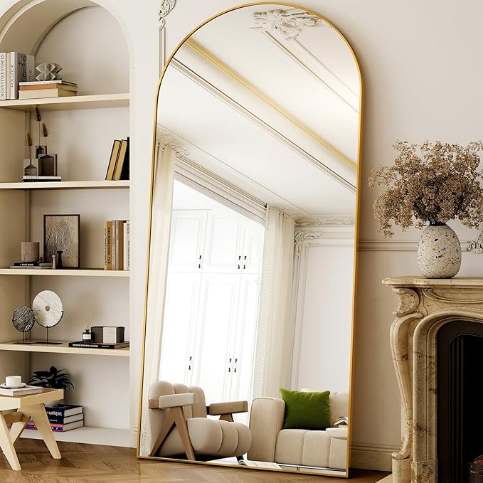 GLSLAND-38x77 inch Arched Full Length Mirror - Floor Mirrors Aluminum Alloy Frame Full Body Dressing Mirror for Bedroom Living Room,Gold-DeskLoop Office