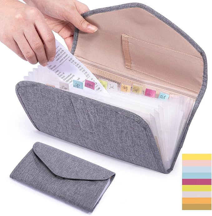 Fabric Bill Organizer with Pockets 10x6 Receipt Organizer by FRECOLSH
