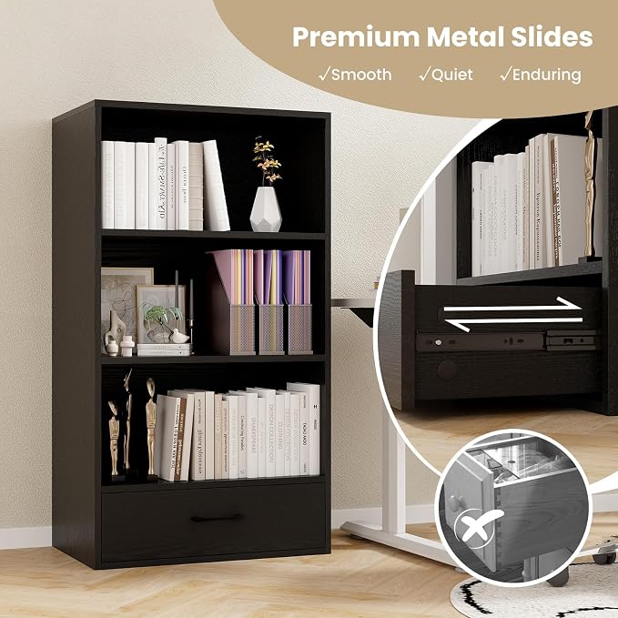 LOKO 4-Tier Bookcase with Storage Drawer, Modern Organizer Display Storage - Image 6