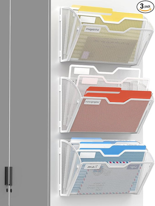 Docnest 3 Tier 3 Pack Magnetic Wall Mounted File Holders, Mesh Letter Organizer by DocNest