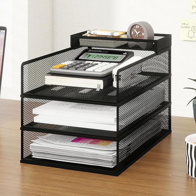 Natwind 3-Tier Stackable Metal Mesh Letter Paper Tray Organizer, Mail Tray - Image 9