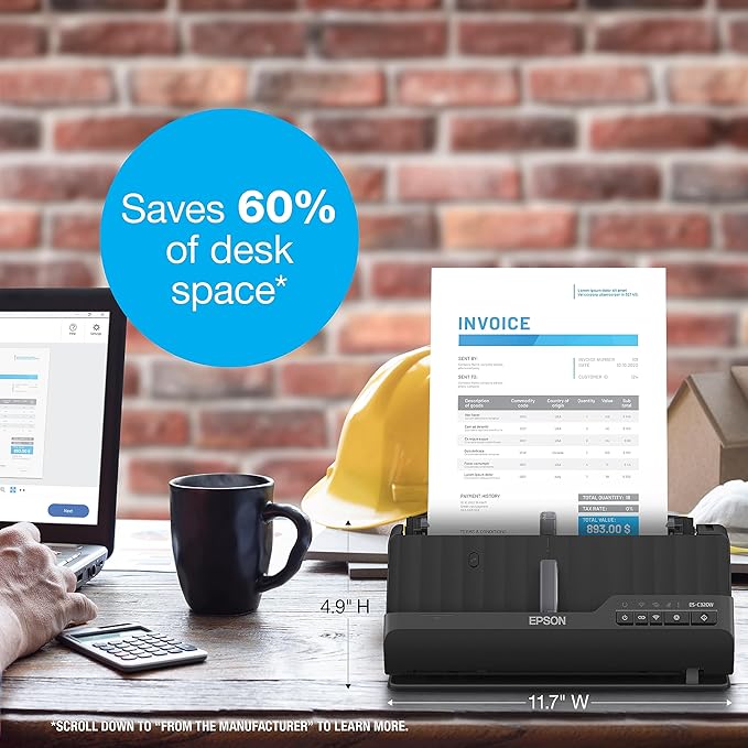 Epson - Workforce ES-C320W - Wireless Compact Desktop Document Scanner - 2-Sided Scanning and Auto Document Feeder - Paper and Card Scanner - Black-DeskLoop Office