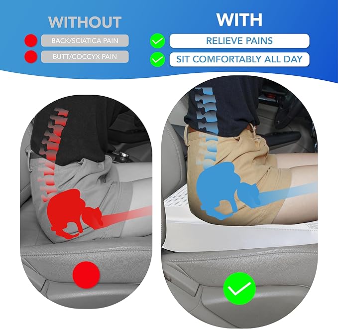 Car Seat Cushion, Comfortable Memory Foam Seat Pillow for Driving, Sciatica-Back Pain Relief, Cushion for Car-Truck, Office, Wheelchair - Gray-DeskLoop Office