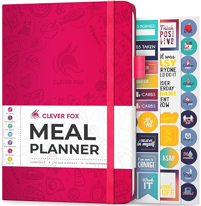 Clever Fox Weekly Meal Planner - Weekly & Daily Meal Prep Journal with Shopping and Grocery Lists for Menu Planning, Healthy Diet & Weight Loss Tracking, Lasts 1 Year, Undated, A5 - Fuchsia-DeskLoop Office