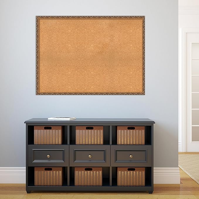 Amanti Art Natural Cork Board for Wall, 32x44 Vision Board with Bronze Frame, Oversize Corkboard Office Decor for Home Organization, Traditional Corkboard Pinboard to Display Items for Home-DeskLoop Office