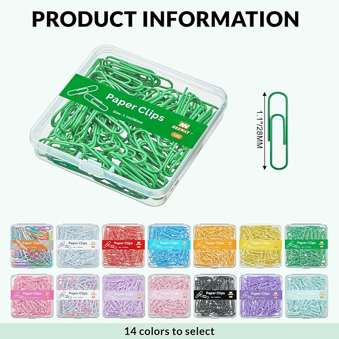 NEEWAY Small Paper Clips, 1.1 Inch Vinly Coated Colored Paperclips, 3 Pack of - Image 2