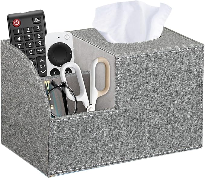 Square Tissue Box Cover with Storage, PU Leather Cube Tissue Box Holder by Thelittlebeautyoflife
