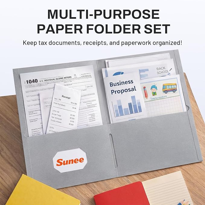 SUNEE Folders with Pockets, 2 Pocket Folders Fit Letter Size Paper, Paper File - Image 2
