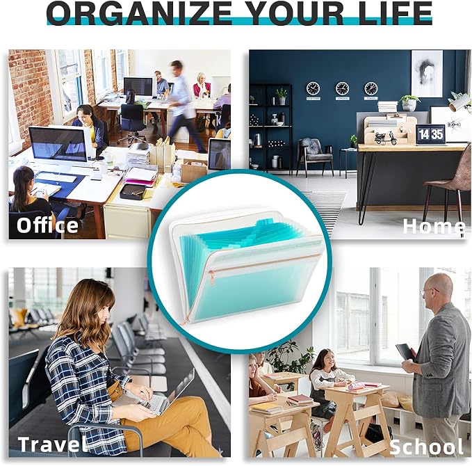 H4D Accordion File Organizer, 13 Pocket Expanding File Folder, Teal | Zippered - Image 7