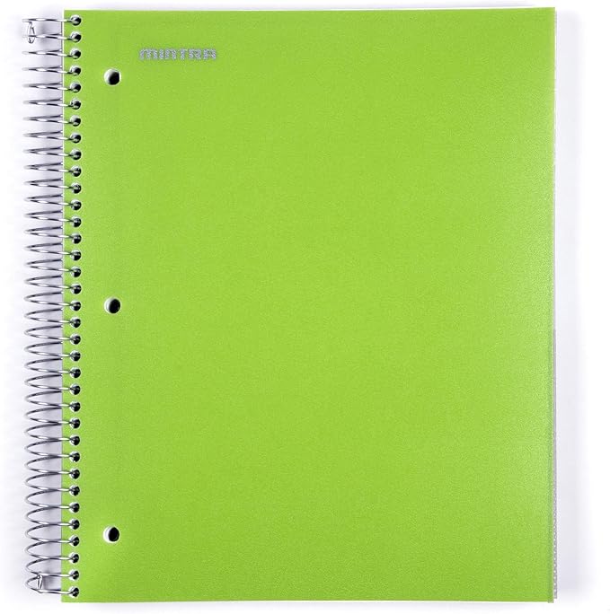 Mintra Office Durable Spiral Notebooks, 5 Subject (Green, College Ruled 1pk)