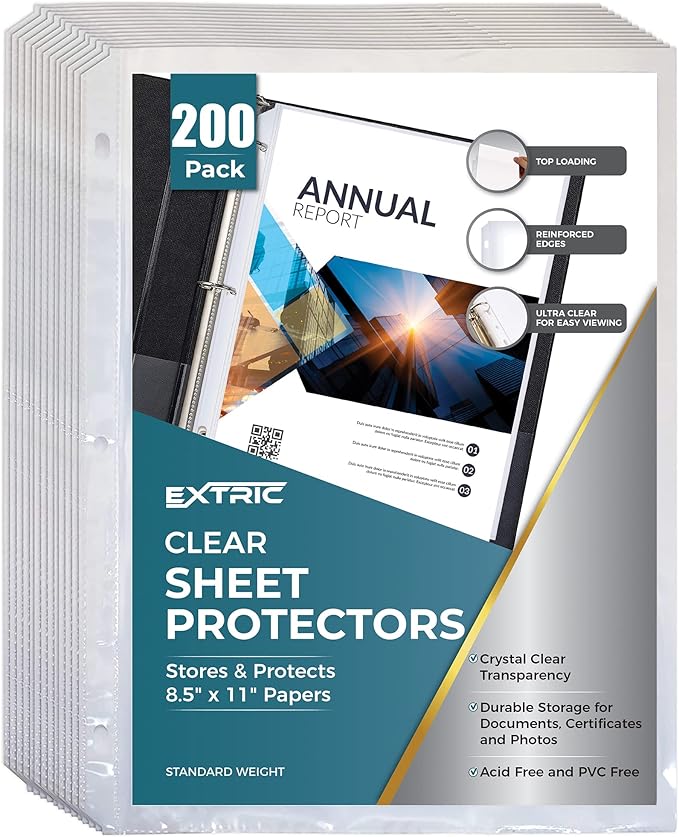 Sheet Protectors, Top Loading Plastic Sleeves 8.5 x 11 inch by EXTRIC