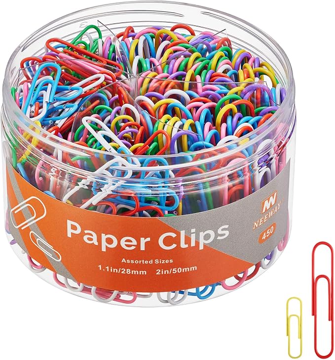 NEEWAY 450pcs Paper Clips Assorted Sizes, Small and Large Paper Clips, Coated by NEEWAY