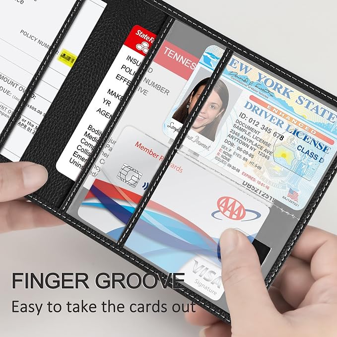 Car Registration and Insurance Holder, Premium PU Leather Vehicle Glove Box Car - Image 3