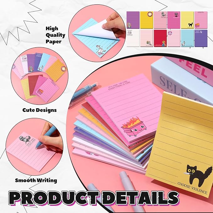 12 Pcs Funny Sticky Notes for Work 4x3 Inches Sarcastic Self Adhesive Notepads - Image 3