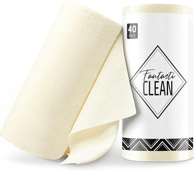Fantasticlean Microfiber Cleaning Cloth Roll -40 Pack, Tear Away Microfiber Towels, 12" x 12", Reusable, Washable, Scratch Free, Ultra Absorbent Dish Rags for Car, Home, Garage or Shop (Beige)-DeskLoop Office