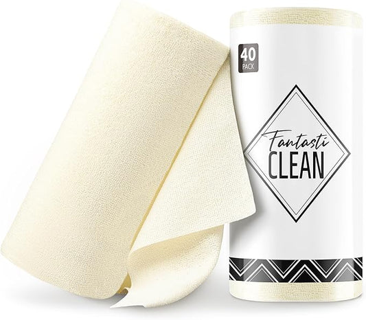 Fantasticlean Microfiber Cleaning Cloth Roll -40 Pack, Tear Away Microfiber Towels, 12" x 12", Reusable, Washable, Scratch Free, Ultra Absorbent Dish Rags for Car, Home, Garage or Shop (Beige)-DeskLoop Office