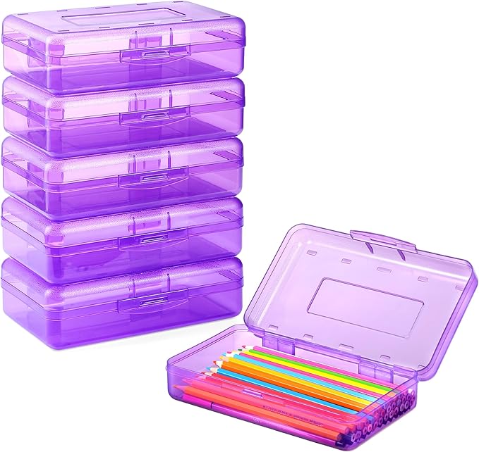 Sooez Plastic Pencil Case Box 6 Pack, Colored Large Craft Storage Bulk by Sooez