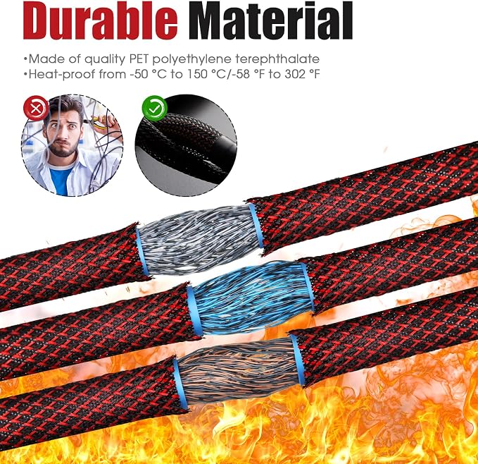 Tatuo 65.6 ft Expandable Braided Cable Sleeve Multi Size Braided Wire Sleeve - Image 4