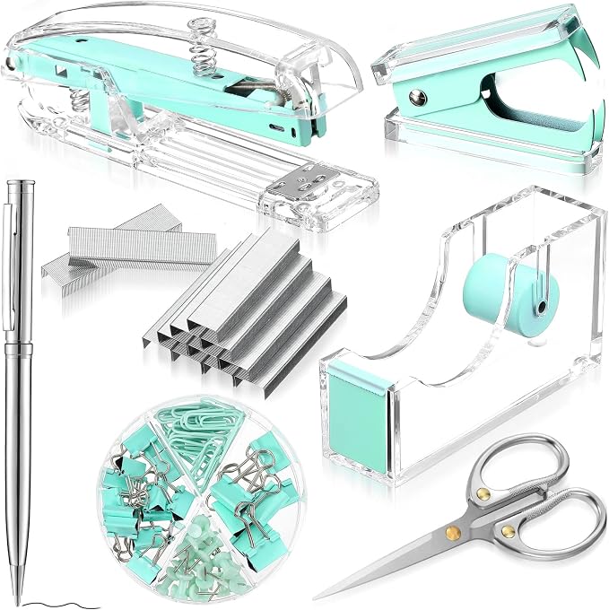 Office Supplies Set Desk Accessory Kit, Acrylic Stapler Set Staple Remover by Outus