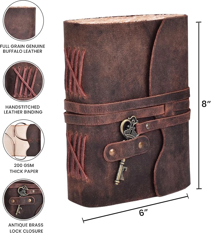 LEATHER VILLAGE Vintage Leather Journal – 200 Handmade Vintage Deckle Edge - Image 5