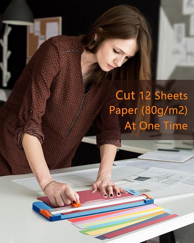 Firbon Blue A4 Paper Cutter, 12 Inch Titanium Straight Paper Trimmer with Side Ruler for Scrapbooking Craft, Paper, Coupon, Label, Cardstock-DeskLoop Office