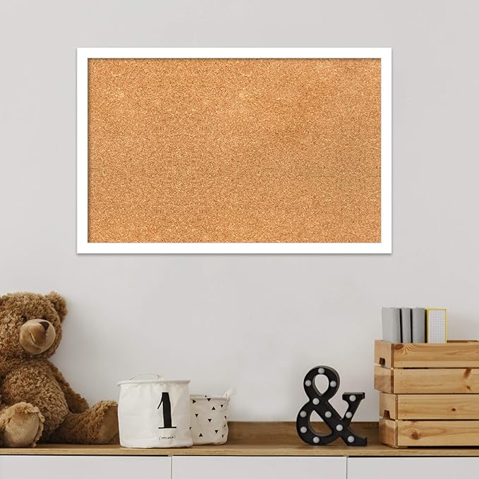 Amanti Art Natural Cork Board for Wall, 15x23 Vision Board with White Frame, Small Corkboard Office Decor for Home Organization, Modern Corkboard Pinboard to Display Items for Home Organization in-DeskLoop Office