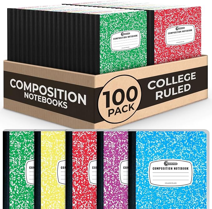 Rosmonde 100 Pack Bulk Composition Notebooks College Ruled, 200 Pages, 9-3/4 x by Rosmonde