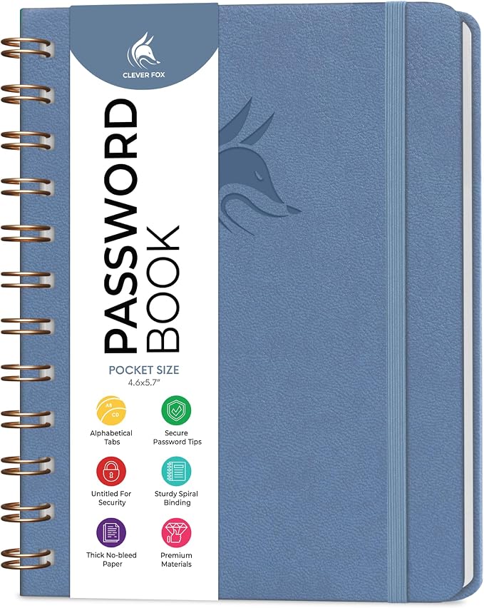 Clever Fox Password Book Spiral – Mini Internet Address & Password Organizer by CleverFox