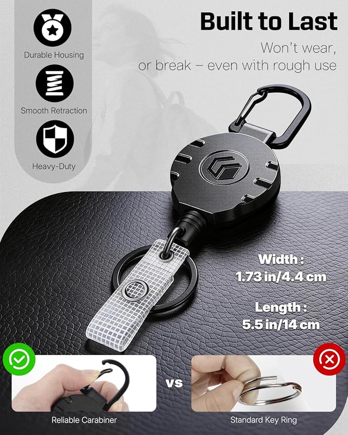 Uniclife 2 Pack Retractable Keychain Heavy Duty Carabiner Badge Holder Tactical - Image 2