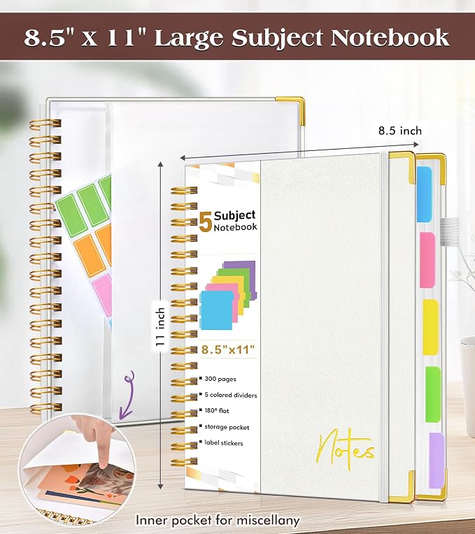 Spiral Notebook Journal with Removable Dividers Tabs, 300 Pages Hardcover - Image 4