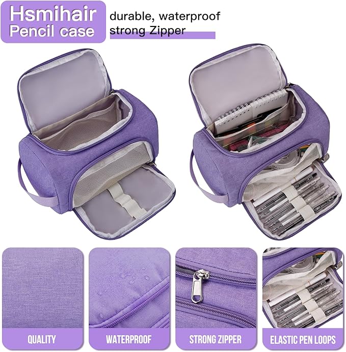 Large Pencil Pouch,Pencil Case Aesthetic,Zipper Pencil Box For Girls Back To School Supplies Emergency Bag Makeup Bag (Purple)-DeskLoop Office