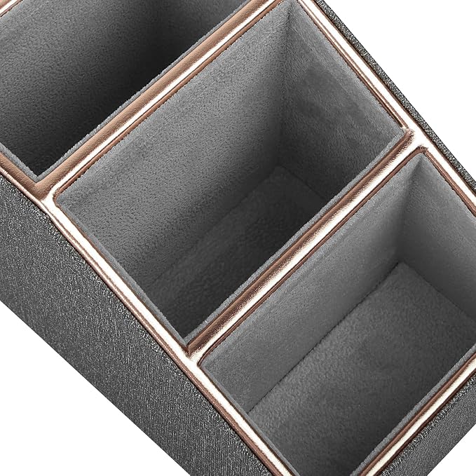Rose Gold Edge Inlaid Leather Desktop Organizer, Remote Control Holder - Image 8