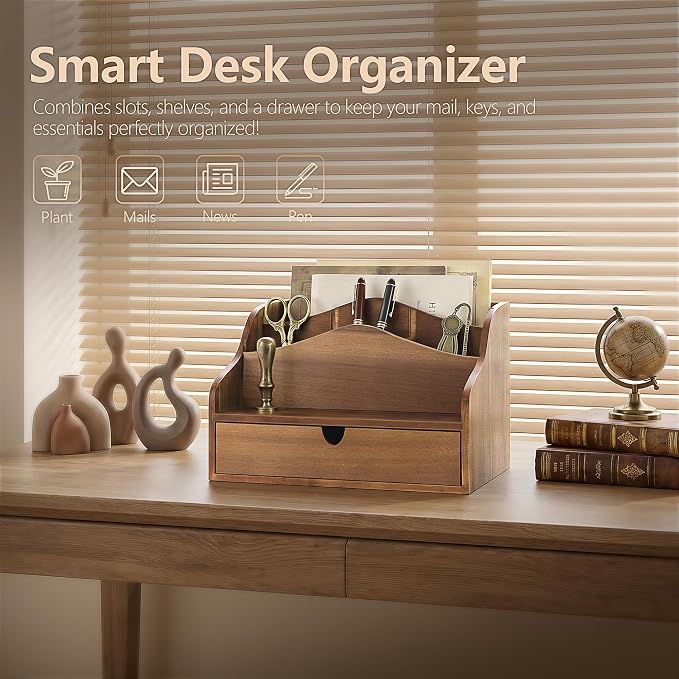 Rebee Vision Acacia Wood Mail Organizer - Image 2