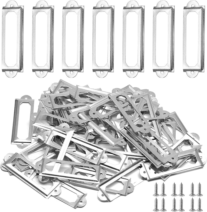 50 PCS Metal Label Holders 60x17mm Silver by Qjaiune