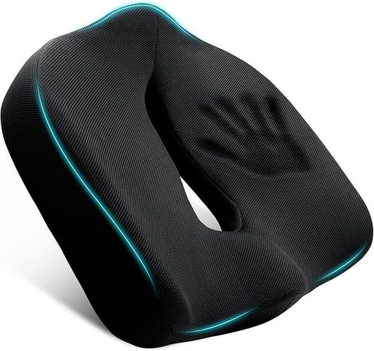 Ergonomic Memory Foam Seat Cushion for Office Chair, Extra Large Pad with U-Shaped Design for Pressure Relief, Coccyx Sciatica & Back Pain Relief, for Home, Car Long Sitting (Black)-DeskLoop Office