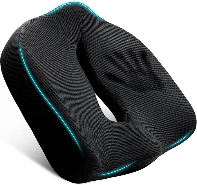 Ergonomic Memory Foam Seat Cushion for Office Chair, Extra Large Pad with U-Shaped Design for Pressure Relief, Coccyx Sciatica & Back Pain Relief, for Home, Car Long Sitting (Black/Gray)-DeskLoop Office