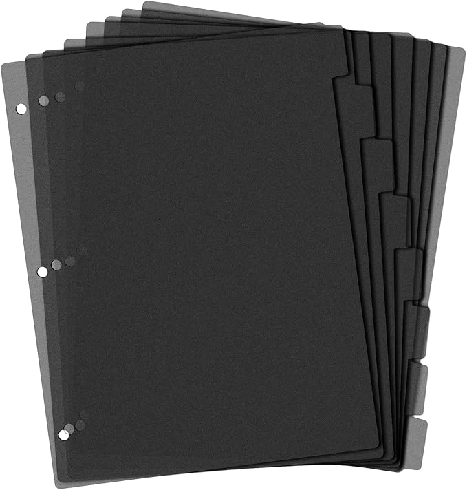 Black Binder Dividers, 8-Tab Sturdy Plastic Dividers, Binder Dividers by KALIONE