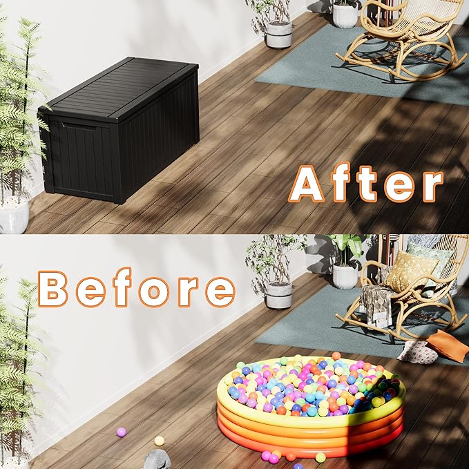 200 Gallon Outdoor Storage Box Waterproof Lockable Resin Deck Box Large, Patio Storage Bin for Pool Accessories Cushion Furniture, Garden Tools, UV-Resistant Outside Delivery Black-DeskLoop Office