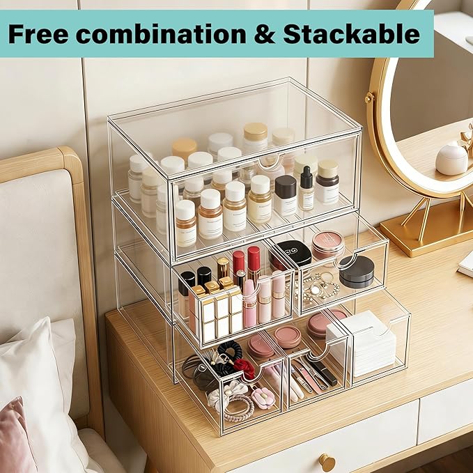 Prsildan 6 Small Drawers Stackable Storage Drawer Clear Acrylic Organizer | - Image 5