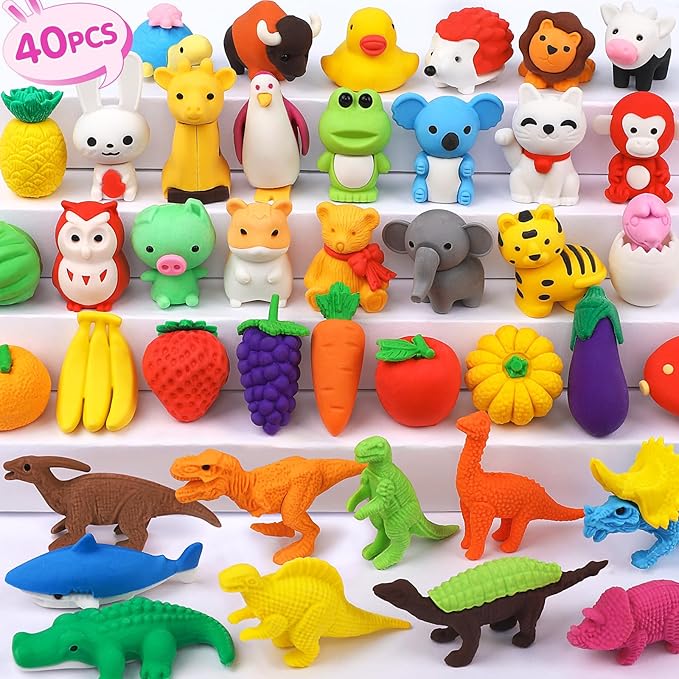 40 Pcs Animal Erasers Desk Pet for Kids 3D Puzzle Pencil Eraser Treasure Box Toy for Classroom School Prize Kids Party Favors Back to School Supplies Easter Egg Fillers Goodie Bag Stuffers Gift-DeskLoop Office
