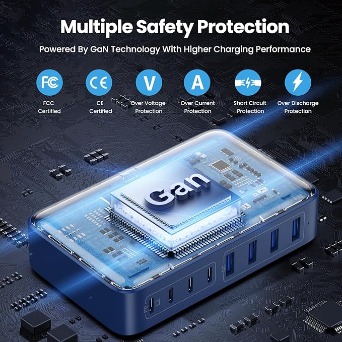 USB C Charger 200W USB C Charger Block,Upgraded GaN III 8-Port Fast Charging Station Hub,PD 65W Laptop Charging Adapter Compatible with MacBook Pro/Air,DELL,Steam Deck,iPhone 16/15/14,Galaxy S23/22-DeskLoop Office