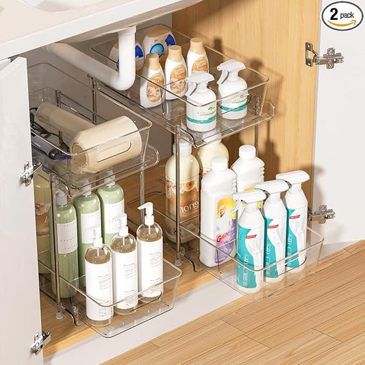 Vtopmart 2 Pack Plastic Larger Higher Bathroom Kitchen Under Sink Organizer by Vtopmart