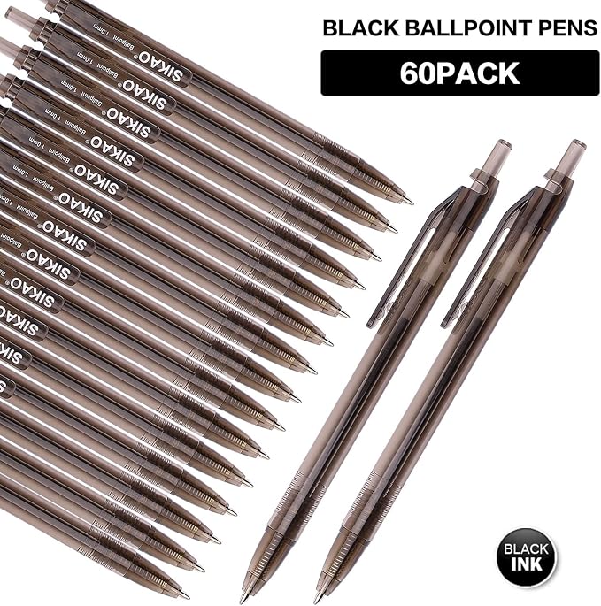 Black Pens Bulk 60 Pack –Smooth Writing 1.0mm Click Black Ballpoint Pens - Image 2