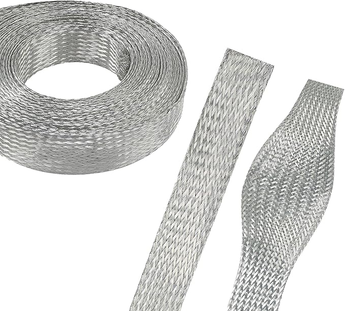 9/16" Wide Tinned Copper Braided Metal Wire Shielding Sleeve Ground Strap by BuyUneed
